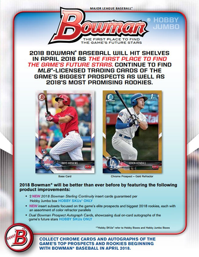 2018 Bowman Baseball HTA Jumbo Hobby Box