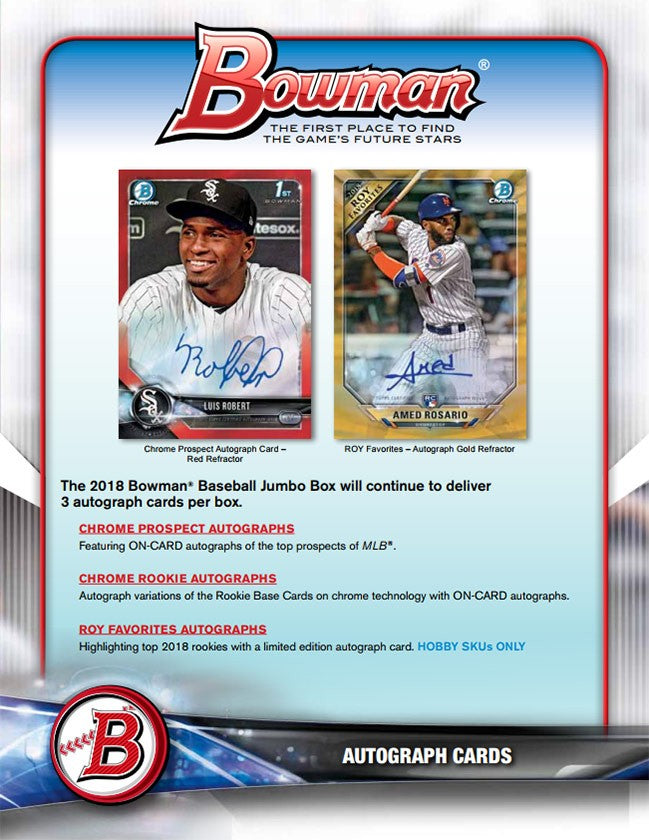 2018 Bowman Baseball HTA Jumbo Hobby Box