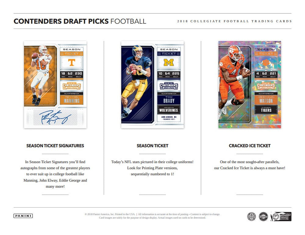 2018 Panini Contenders Draft Picks Football Hobby Box