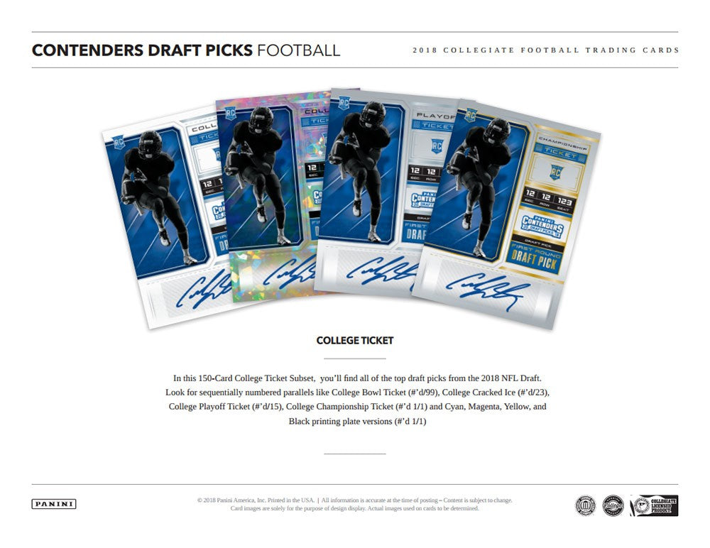 2018 Panini Contenders Draft Picks Football Hobby Box