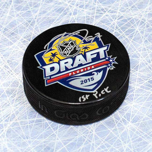 Connor McDavid 2015 NHL Draft Day Autographed Hockey Puck with 1st Pick Note